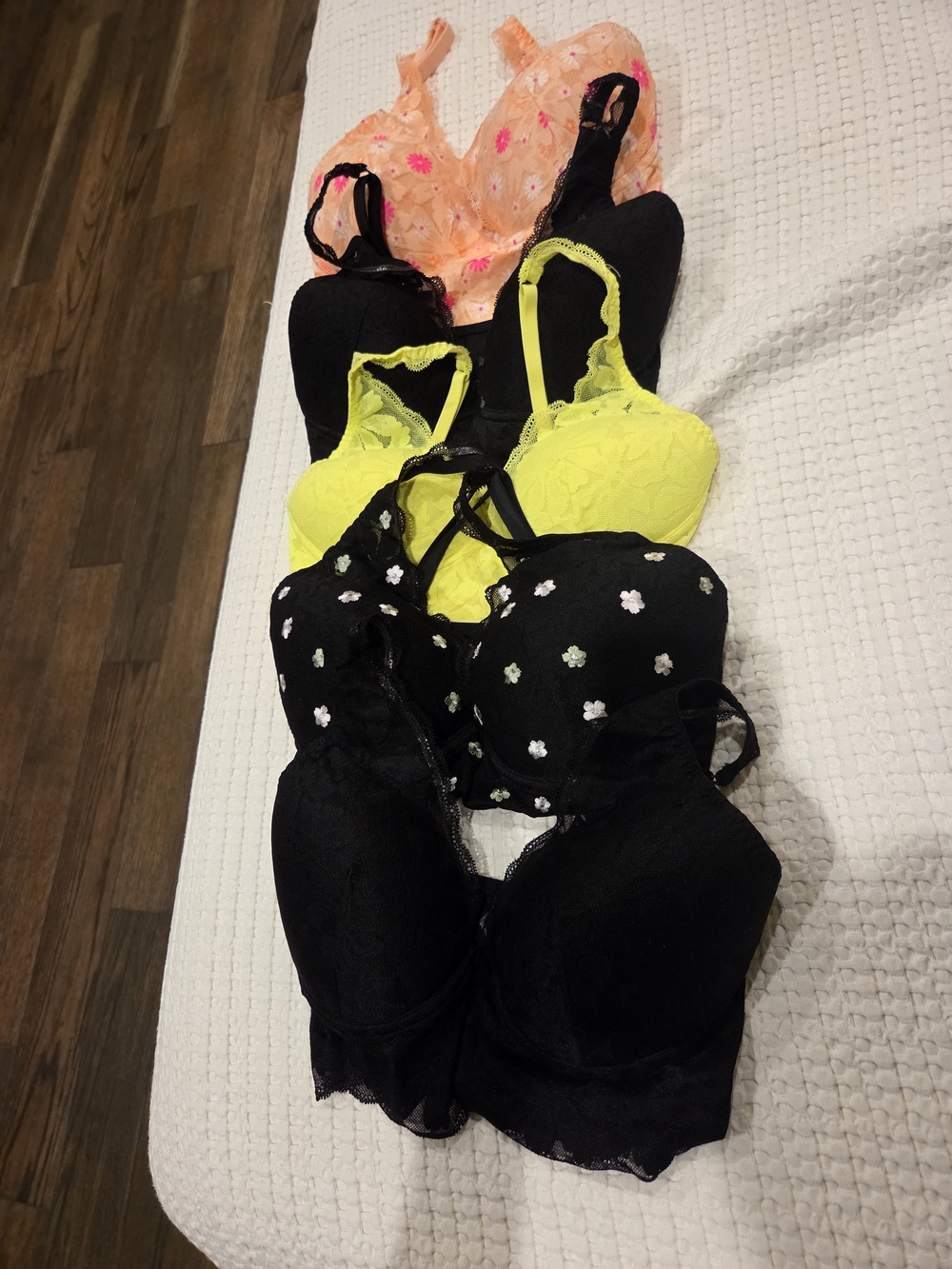Victorias Secret Women’s Lace & Floral Bralettes DD- Black, Yellow, Peach.